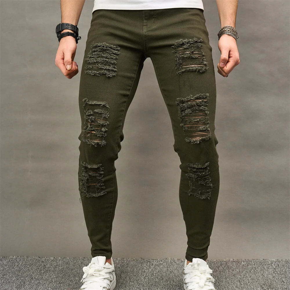 Men Street style Holes Skinny Beggar Jeans Good Quality Distressed Men\'s Slim Pencil Denim Pants Male Clothing