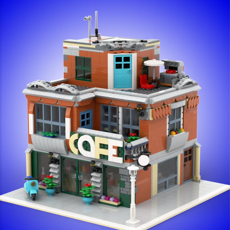 1784PCS MOC-10264 Creative Street View Cafe Modular Model Architecture Building Block Education Assembly Model Kids Toys Gift