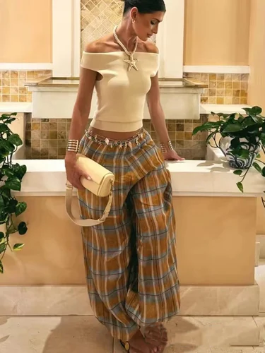 Imagen 2 del producto Pantalones acampanados informales y elegantes para mujer, pantalones holgados largos y rectos con bolsillos laterales, pantalones estampados a la moda para otoño 2025