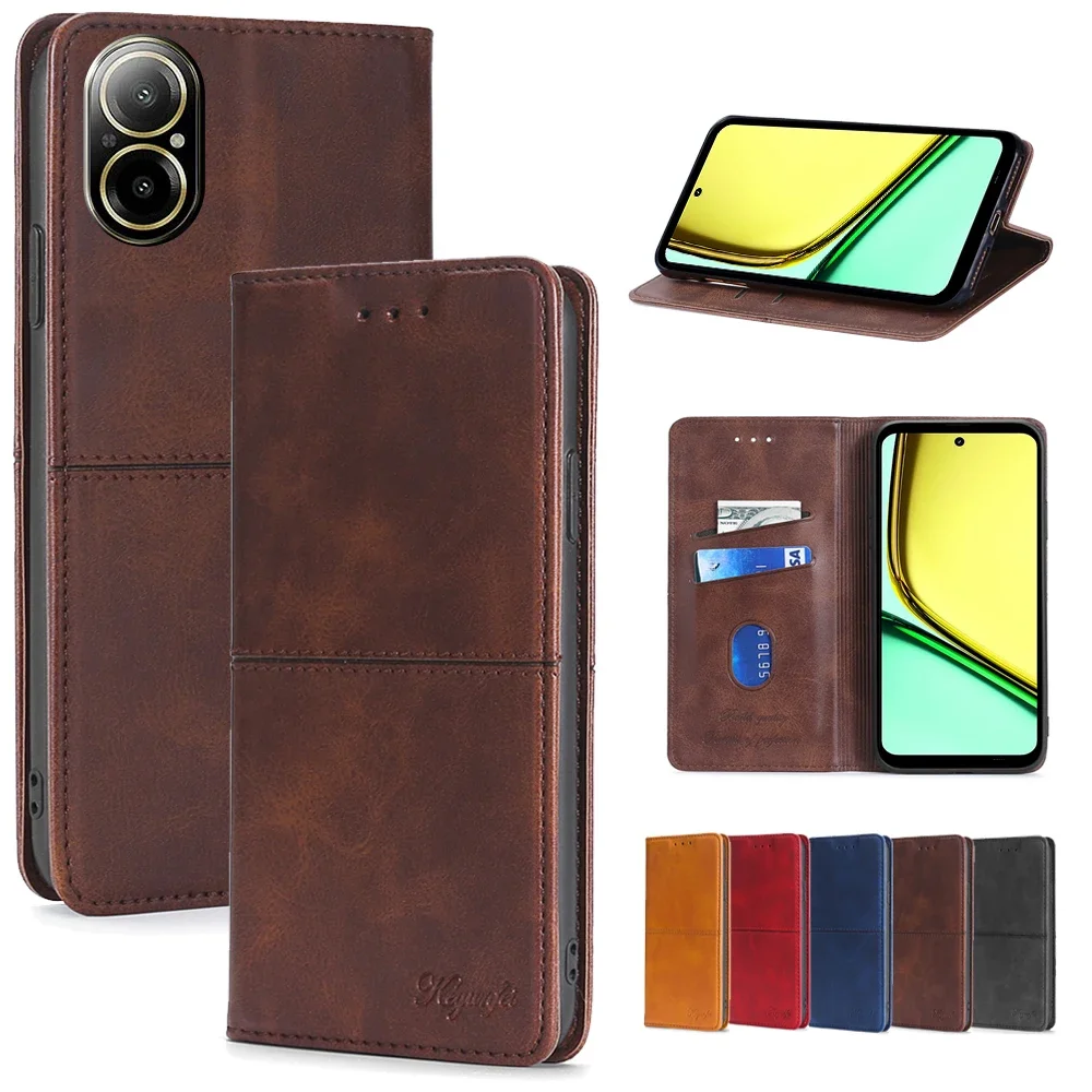 Funda de cuero con logotipo en relieve para Realme, carcasa con tapa magnética para modelos C65, C67, C55, C53, C51, C35, C33, C31, C30S, C30, C21Y, C25Y, C25 y C21