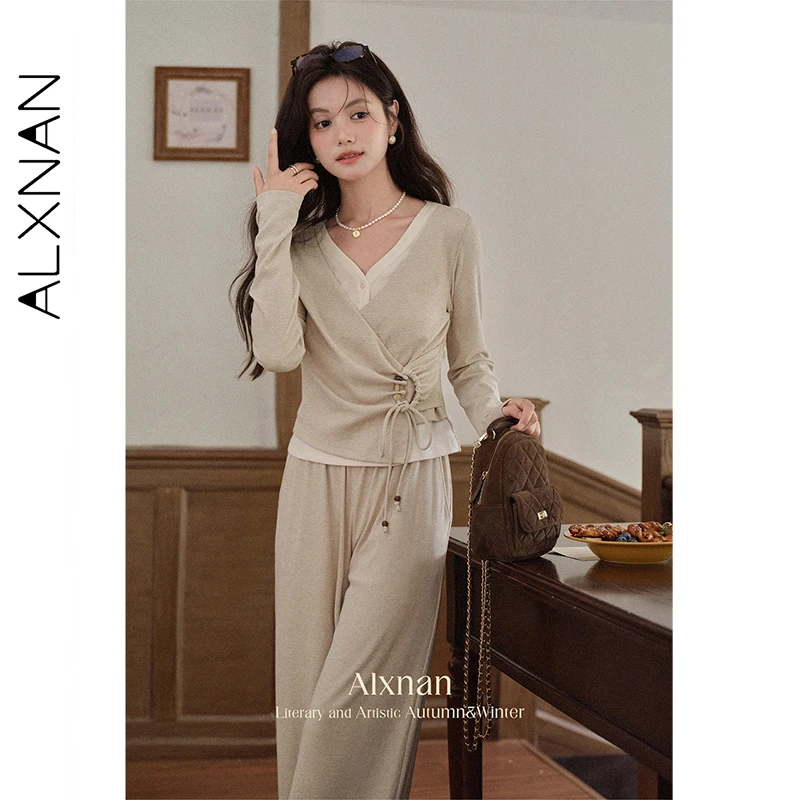 ALXNAN Plue Size Pants Casual Wide-leg High-waist Baggy Pants 2026 Spring Oatmeal Loose-fit Versatile Women's Trousers D12716