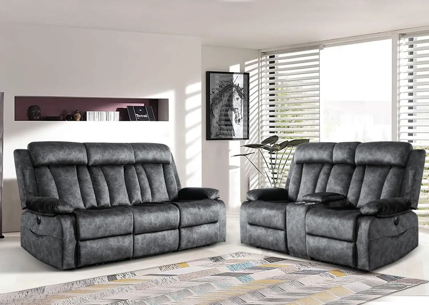 2 Pieces Recliner Sofa Set-Reclining Sofa and Loveseat Set,Power Recliner Sofa Set for Living Room Furniture Set