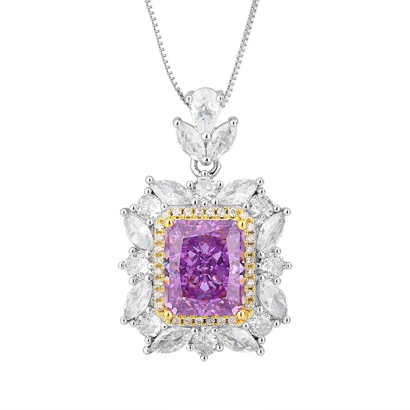 New High Carbon Diamond Ice Flower Cut Fancy Cut Diamond Copper Inlaid Fashion Light Luxury Pendant 10*12