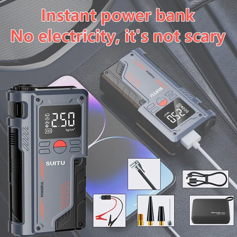 4 in 1 Car Jump Starter Air Pump 150PSI Air Compressor 20000mAh Peak Current 1000A Starter Device Digital Tire Inflat