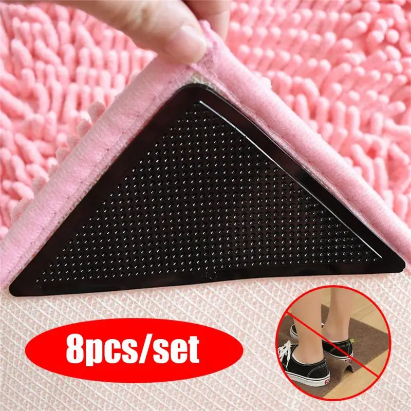 8Pcs/set Triangle Washable Reusable Rug Gripper Anti-skid Rubber Mat Non Slip Patch Tape for Tile Floors Carpets Corners Mat