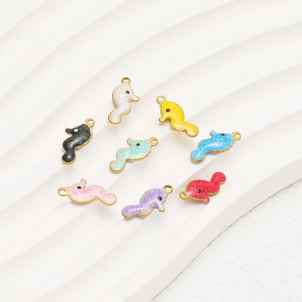 20 قطعة/الوحدة الفولاذ المقاوم للصدأ فرس البحر المعلقات على الوجهين المينا سحر DIY بها بنفسك لطيف مجوهرات أساور القلائد لوازم الحرف #3