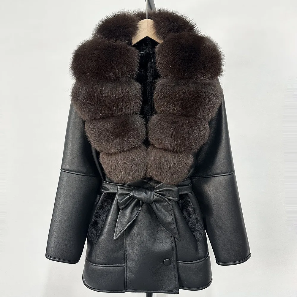 OFTBUY Echte Bontjas 2025 Vrouwen Grote Natuurlijke Vossenbontjas Dikke Warme Retro Lam Bont Jas Riem Winter Vrouwelijke Parka uitloper