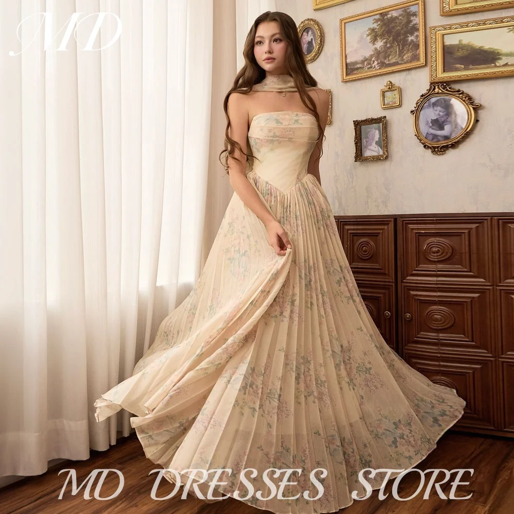 

MD Princess Cream A-line Organza Evening Dresses Strapless Scarf Crepe Prom Gown Customized Birthday Party Dresses 2025 Garden