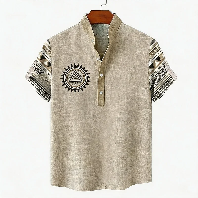 

Linen men's short sleeved shirt, fashionable trend, loose top, street outdoor, casual and comfortable
