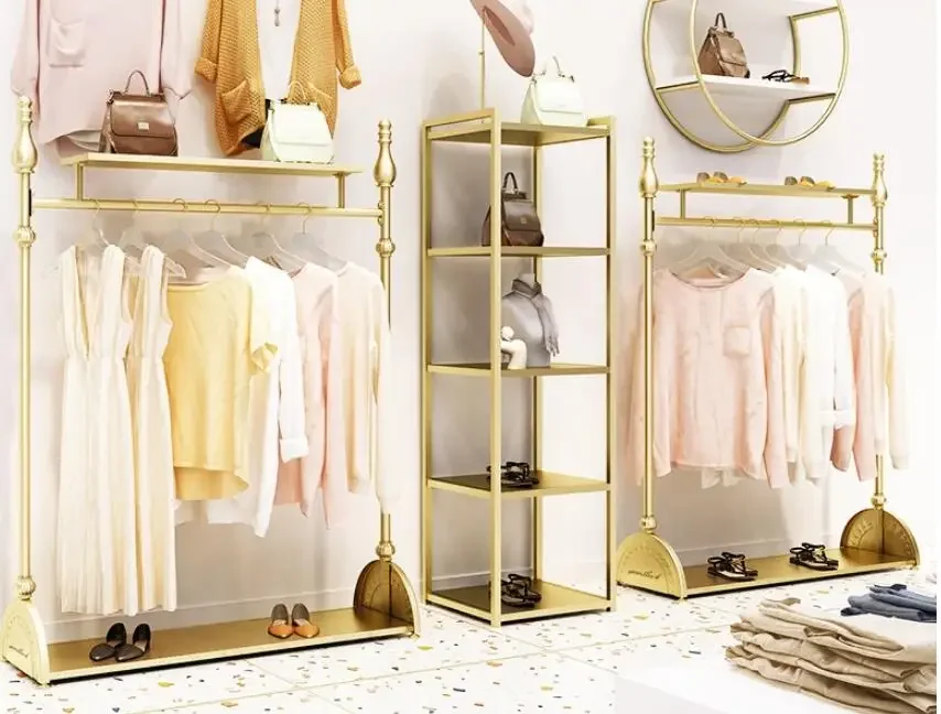 

Clothing store display racks floor-standing women's clothing store display shelves hanging hangers