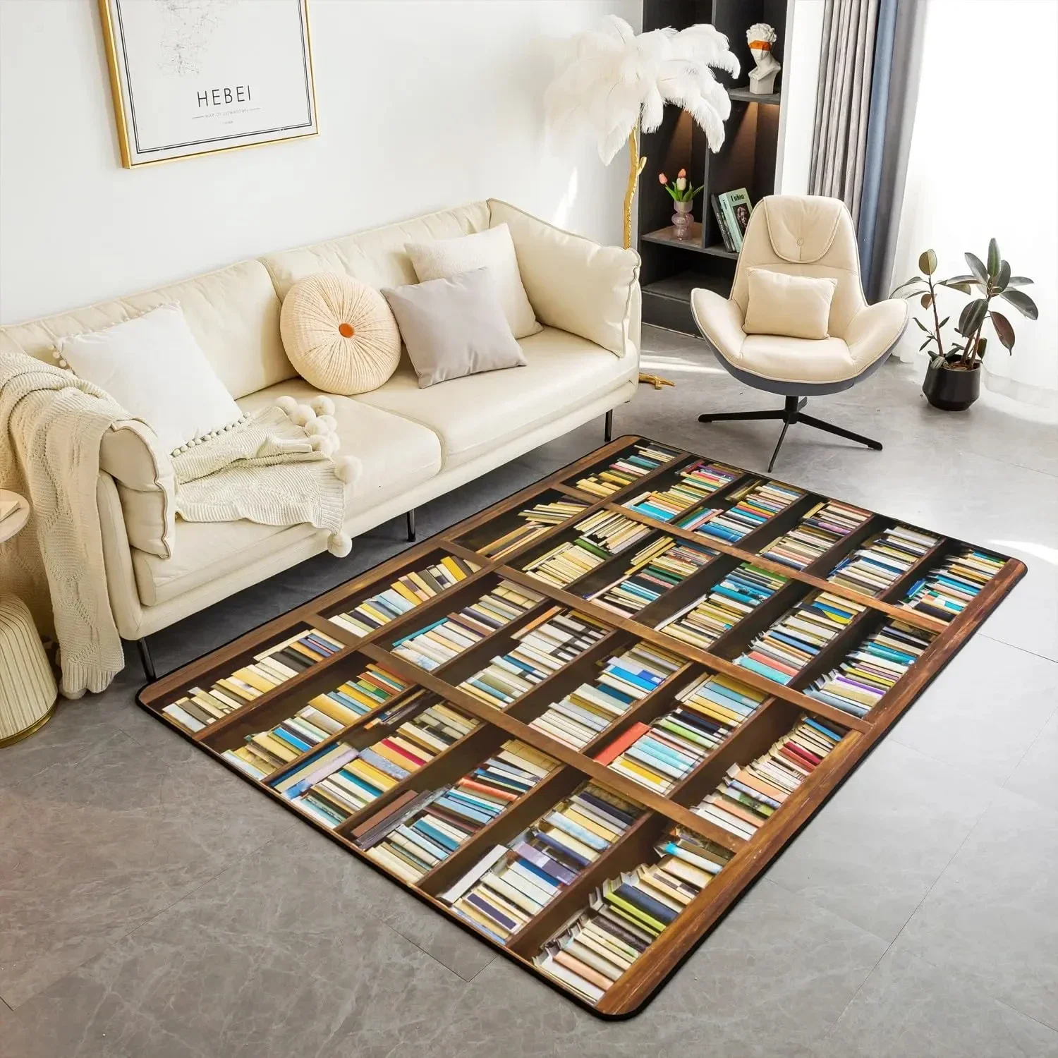 

Bookshelf Area Rug for Teen Study Room Decor Library Book Print Carpet Vintage Bookshelf Living Room Doormat Bookcase Floor Mat