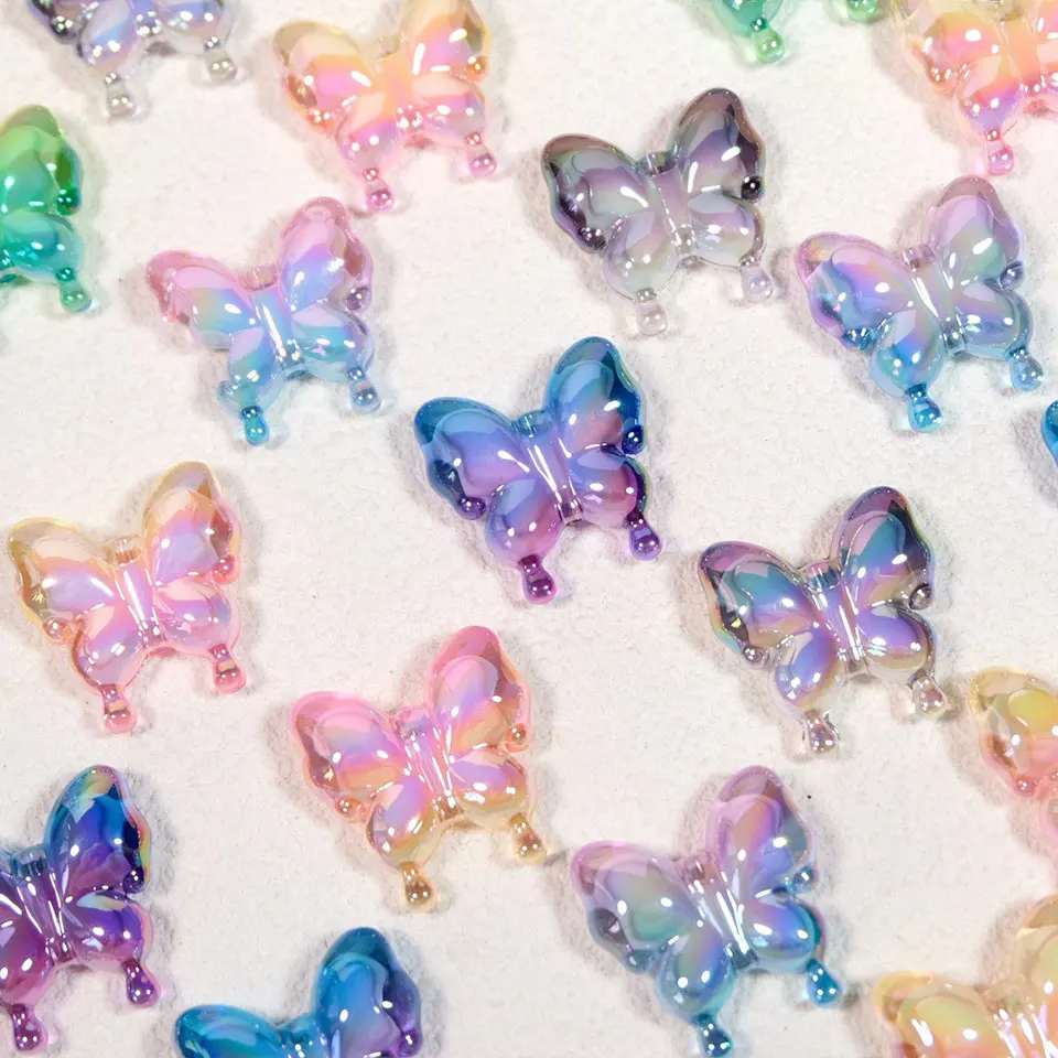 DIY accessories color gradient phoenix tail butterfly cartoon hair accessories butterfly UV plated acrylic material loose beads