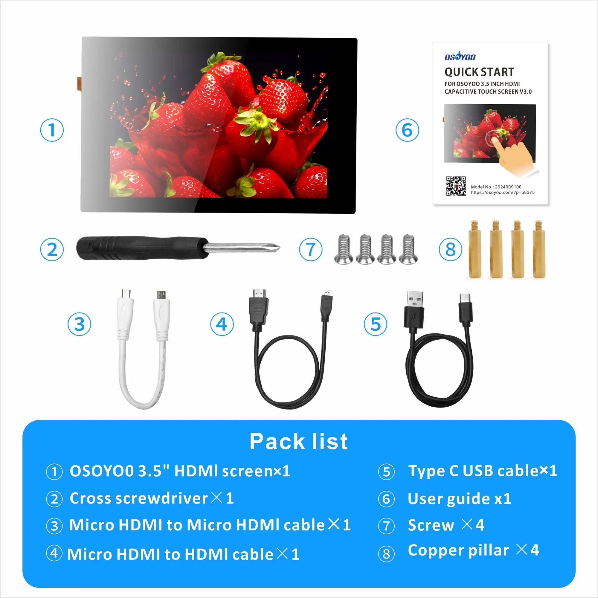 OSOYOO 3.5 inch HDMI Capacitive Touch screen for JETSON NANO / Raspberry Pi 5, 4, 3B / PC, Pulg and Play
