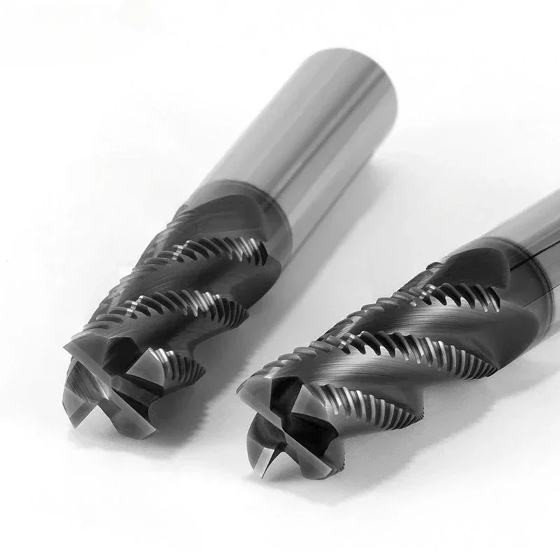 

HRC65 Расширенная черновая фреза из вольфрамовой стали, 4 канавки, черное нанопокрытие, оборудование с ЧПУ, черные концевые фрезерные инструменты