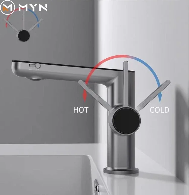 2024 Meiyani New Design LED Digital Display Spray Up Bathroom Faucet Multi Functional Face Wash Basin Faucet