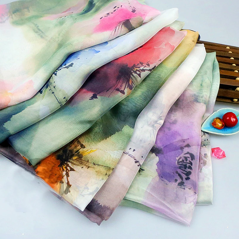 30D Floral Printed Chiffon Fabric Flowers Thin Transparent for Sewing Dress Silk Scarf by Meters