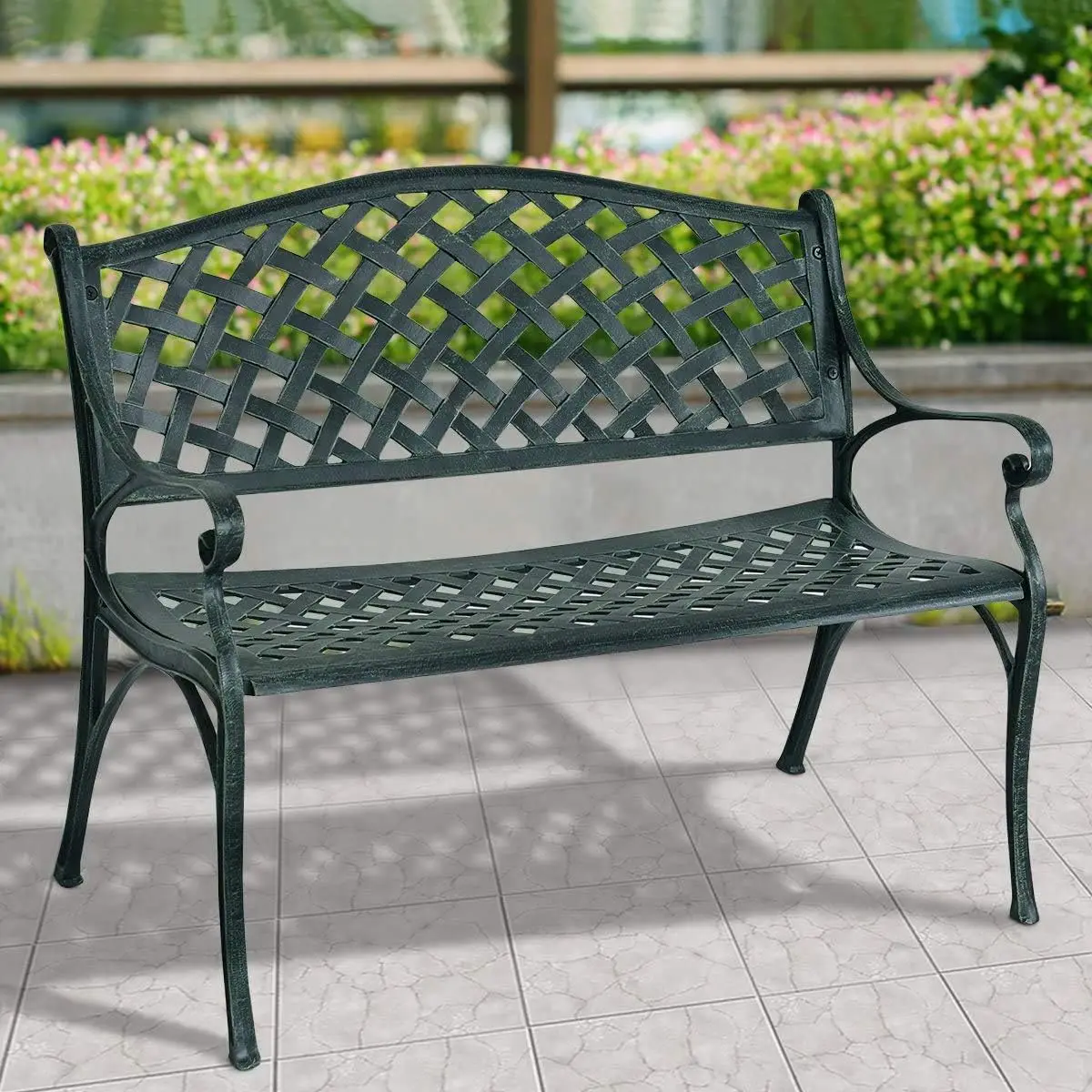 Outdoor Bench, Garden Bench with Aluminum Frame Seats, 600 Lbs Weight Capacity, Park Bench for Porch, Yard, Patio Bench