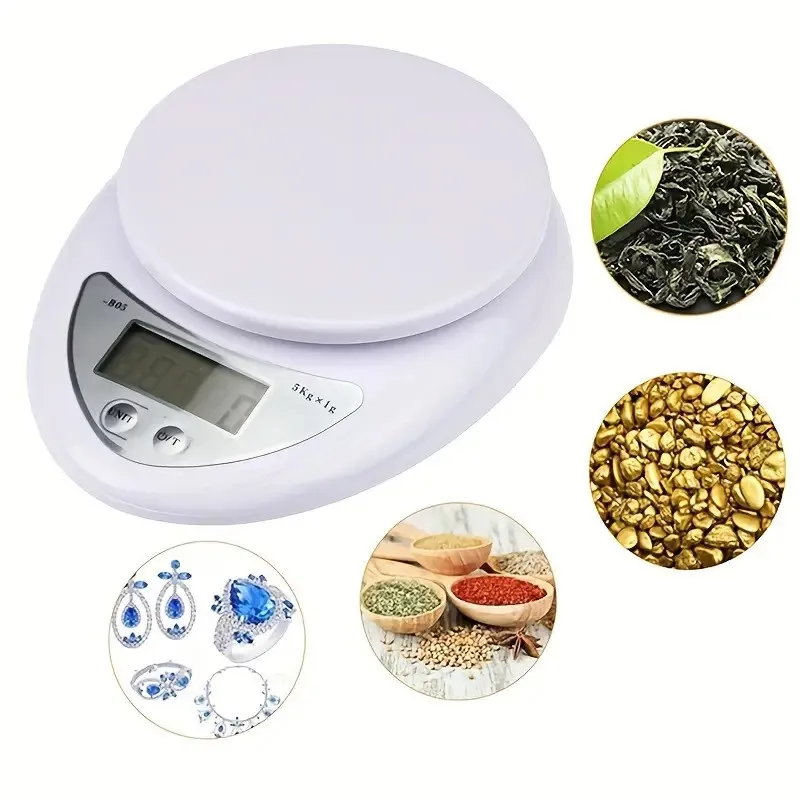 1pc Kitchen Scale with Bowl Food Weighing Household Small Baking Weighing 5kg Kitchen Portable Electronic Scale Food Grammage