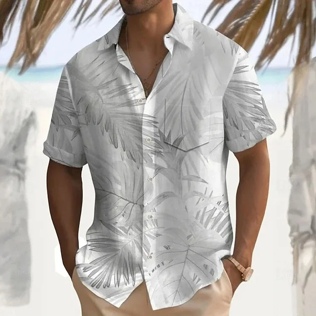 

Men Short Sleeve Casual Shirt With Chest Pocket Cotton Linen Blend Lightweight Cool Summer Daily Beach Holiday Shirts