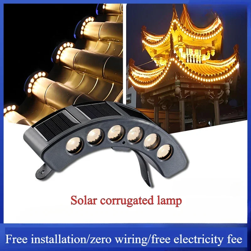 LED Solar Corrugated Lamp Ancient Building Roof Ancient Building Pavilion Temple Decoration Waterproof Spotlight