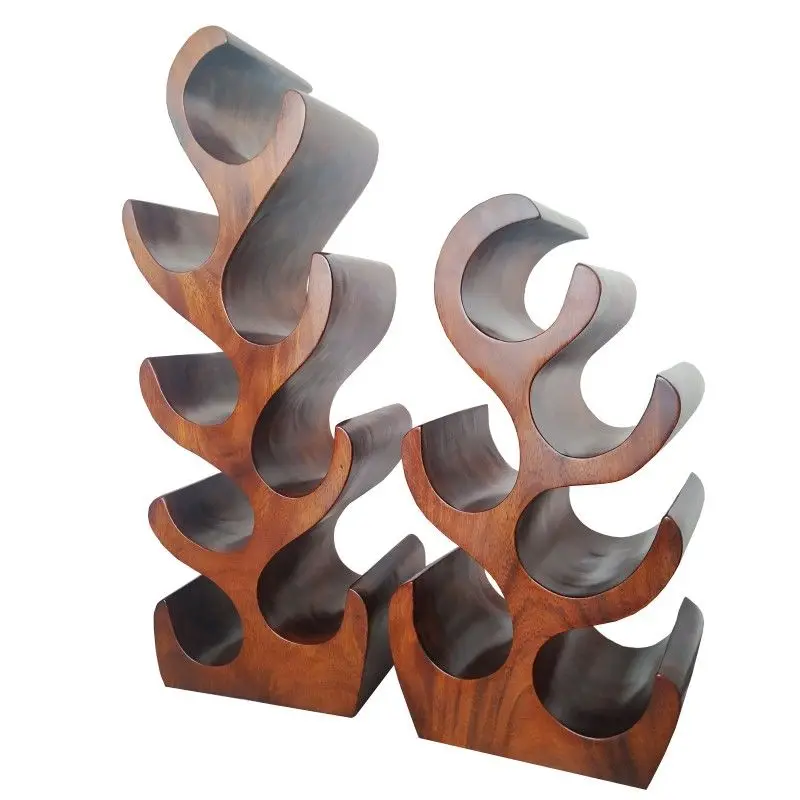 Wine rack ornament desktop wine ornament solid wood carving living room ornament Nordic creative home no-punching wine cabinet