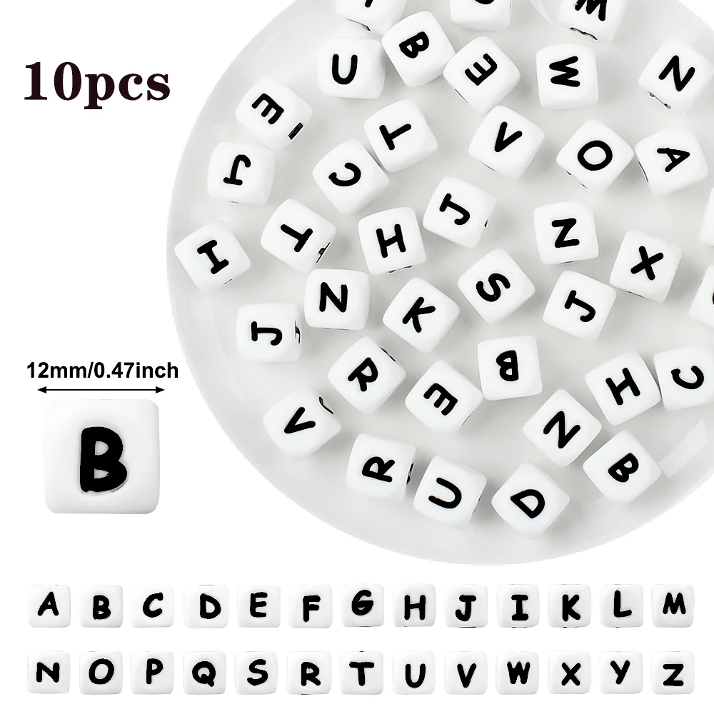 10pcs Letters Beads 12mm Silicone Alphabet Beads English Focal Beads For Jewelry Making DIY Keychains Beaded Pen Accessories