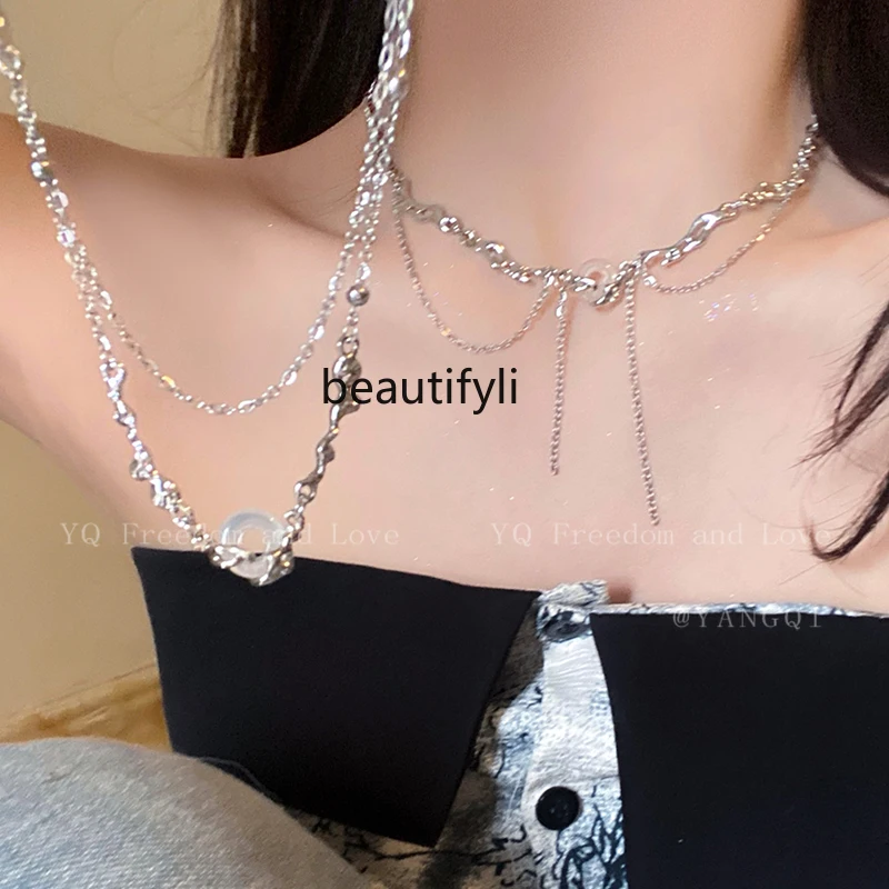 

New Chinese Style Jade Tassel Necklace Women's Elegant High-Grade Light Luxury Clavicle Chain Neck Chain Ornament