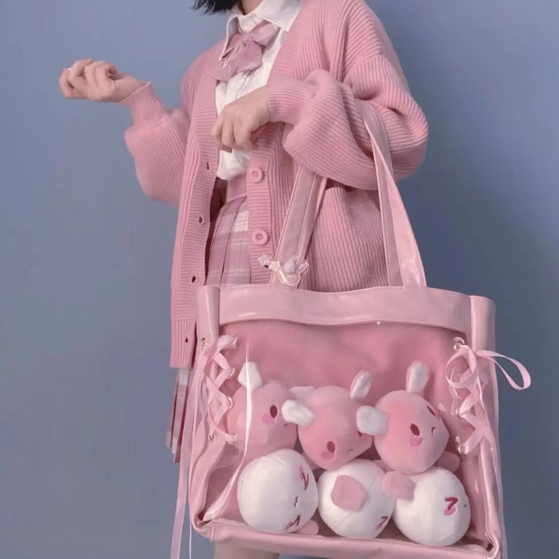 Japońska śliczna Kawaii Itabag dwuwymiarowa torba na lalki przezroczysta torba płócienna o dużej pojemności dziewczęca studentka JK torba Crossbody