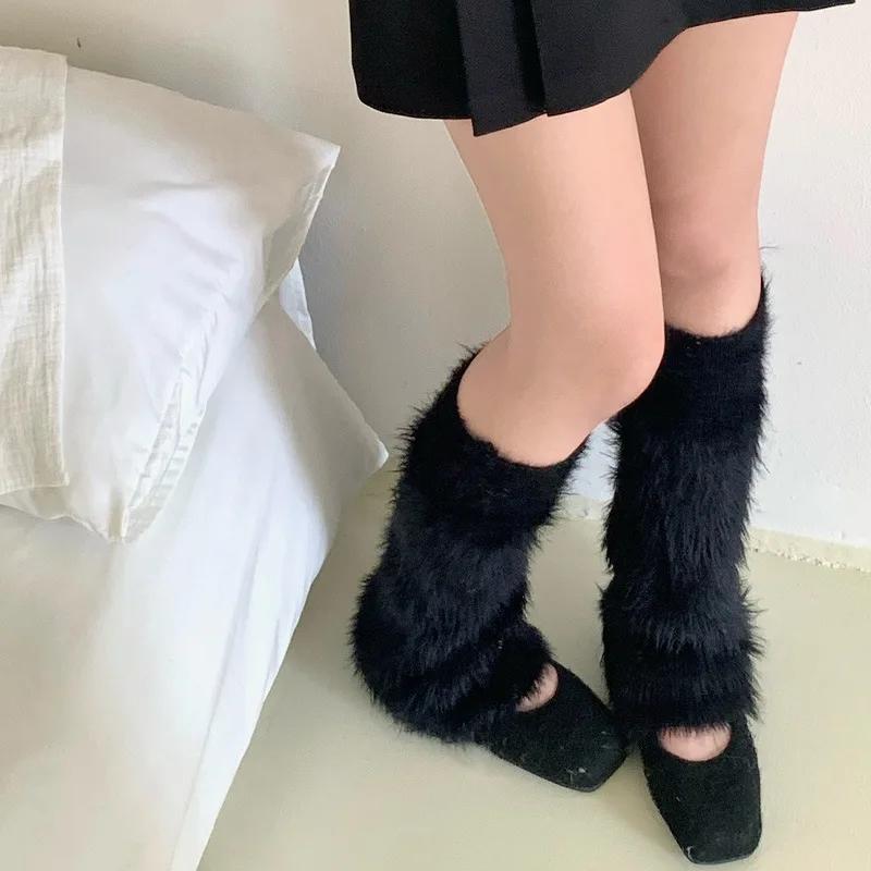 

Плюшевые гетры, женские зимние теплые расклешенные белые чулки до середины икры, леггинсы из искусственной норки, модные танцевальные носки