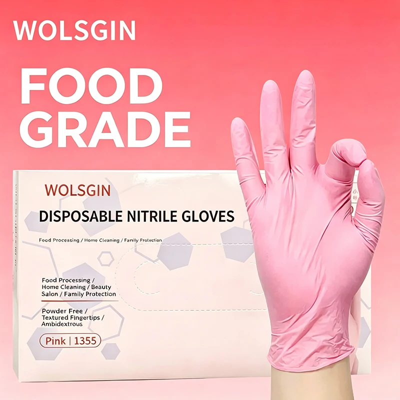 Pink Disposable Nitrile Gloves Food Grade Waterproof And Oil Resistant Suitable For Kitchen Cleaning And Salons