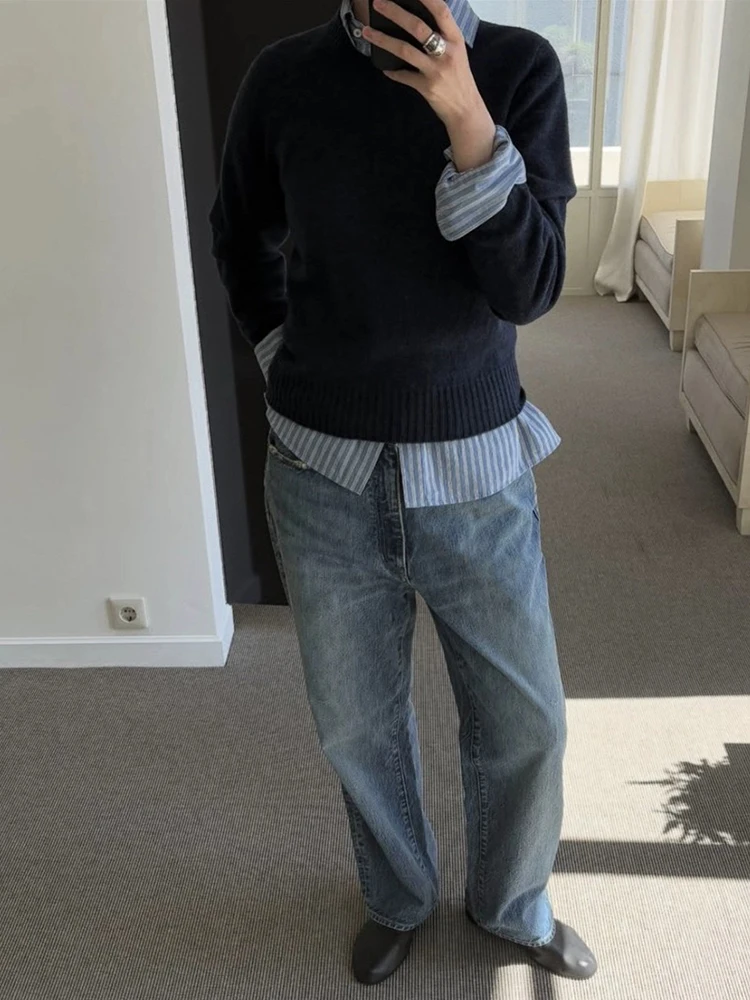 Leichte Wa-Jeans mit lockerem, geradem Bein für Damen, Vintage-Stil, hohe Taille, Baumwollmischung, bequem, atmungsaktiv, für den Pendelverkehr