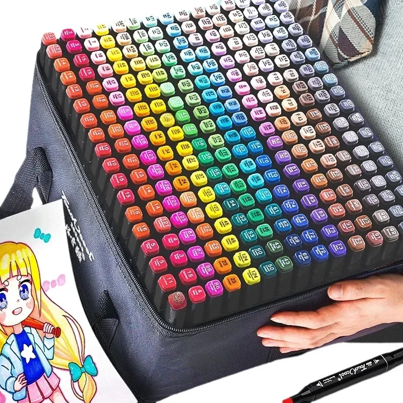 168 Colors Double-Ended Marker Pen Fine Tip And Chisel Tip with base, For Art Drawing Comics Design Coloring