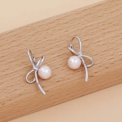 Boucles d'oreilles créoles en argent regardé 925 pour femmes et filles, nœud papillon, ruban de perles dorées, cadeau de bijoux, livraison directe, vente en gros, nouveau