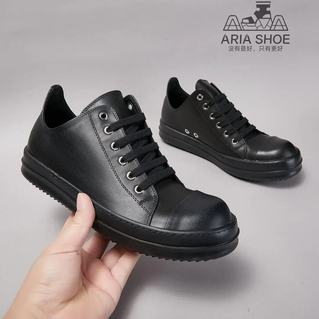 Rick High Quality Designer Black Cowhide Leather Lop Top Luxury Shoes Men Owens Casual Shoes Women Owens Luxury Black Sneakers