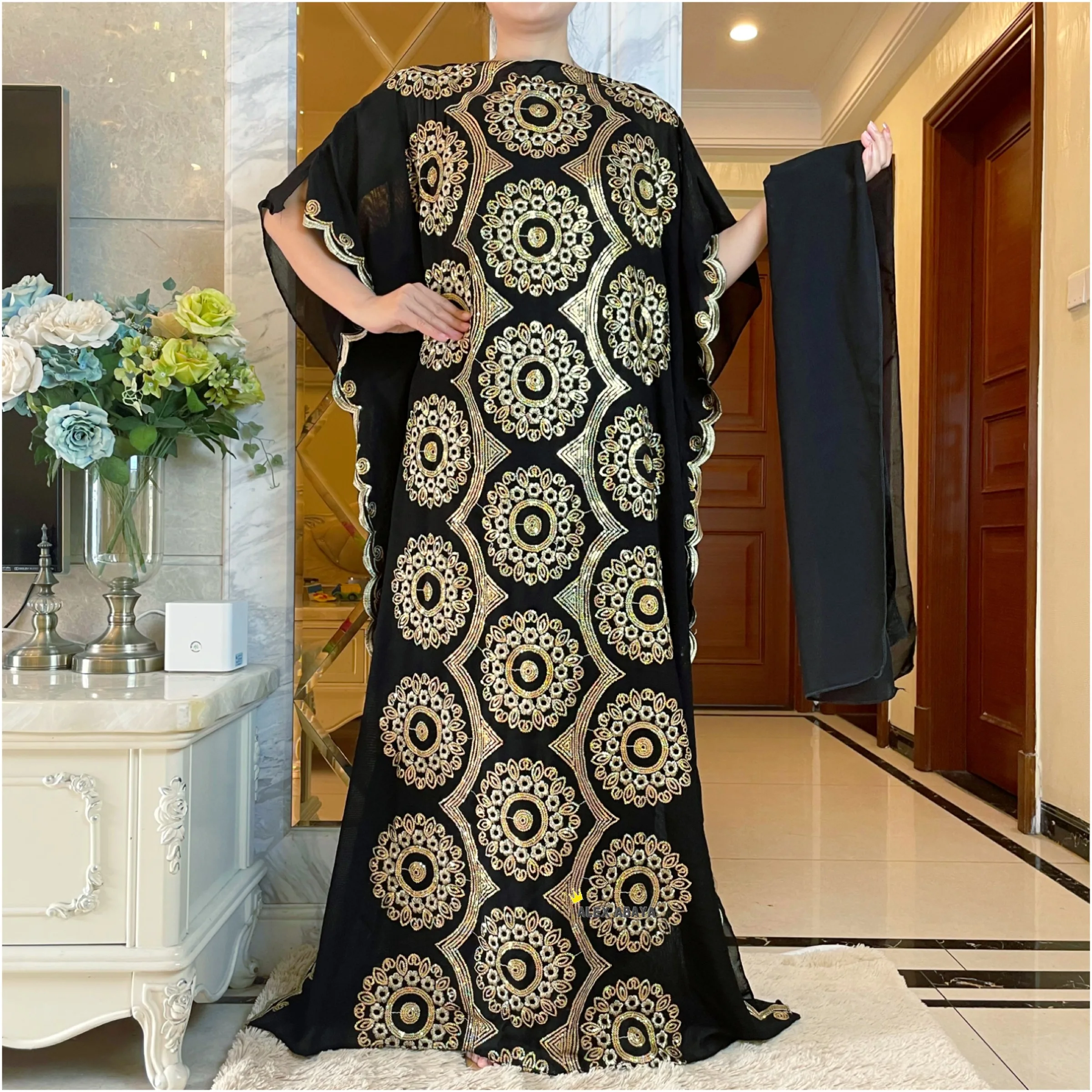 2023 Good Quality African Spring Dresses For Women Muslim Abaya Dubai  Sequins Embroidery Fashion Dress American Islam Clothing