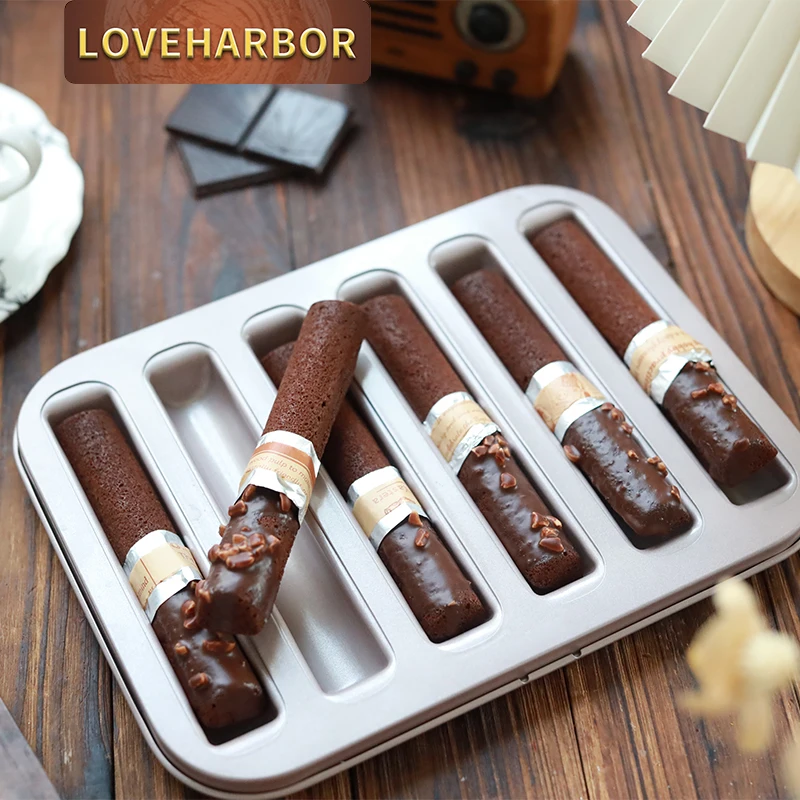 

6-Cavity Cigar Financier Cake Mould Cake Pan, Non-Stick Bakeware, Suitable for Oven Baking