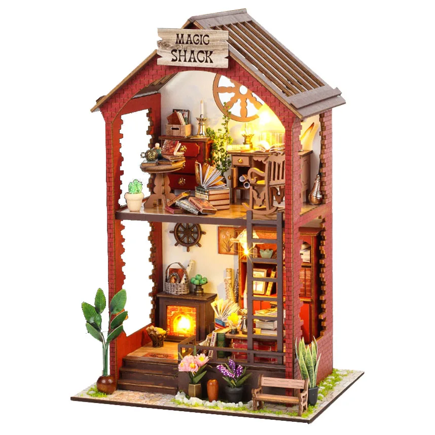 NEW Wooden Dollhouse Magic Shack Miniature With Furniture Kit Martin's Book House DIY Assemble Toy Child Girl Adult Gift Casa