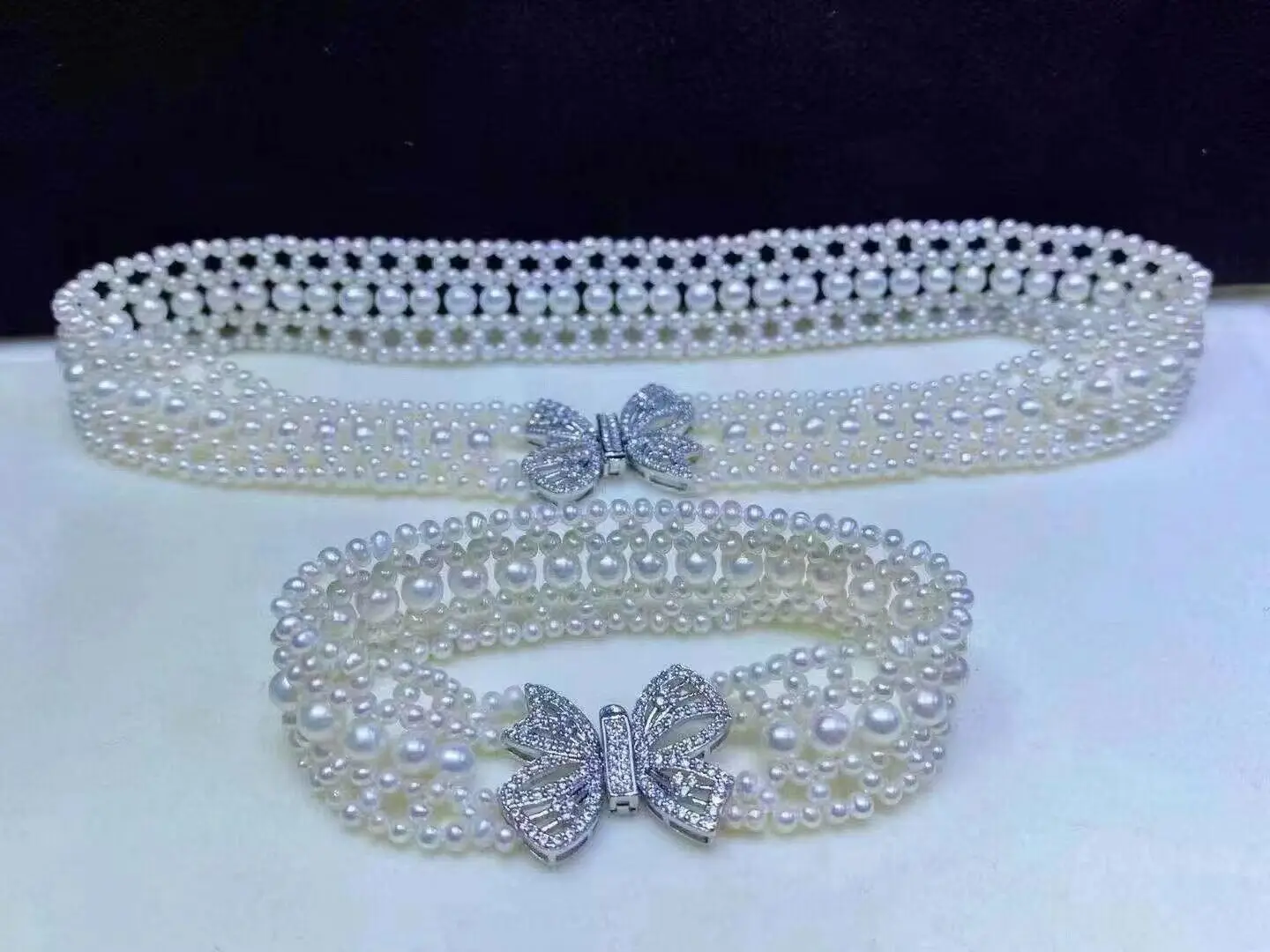 

925 Sterling Silver AAA Natural South Sea White Handwoven Real Pearl Necklace 18" Bracelet 7.5-8" Fine Jewelry Set Free Shipping