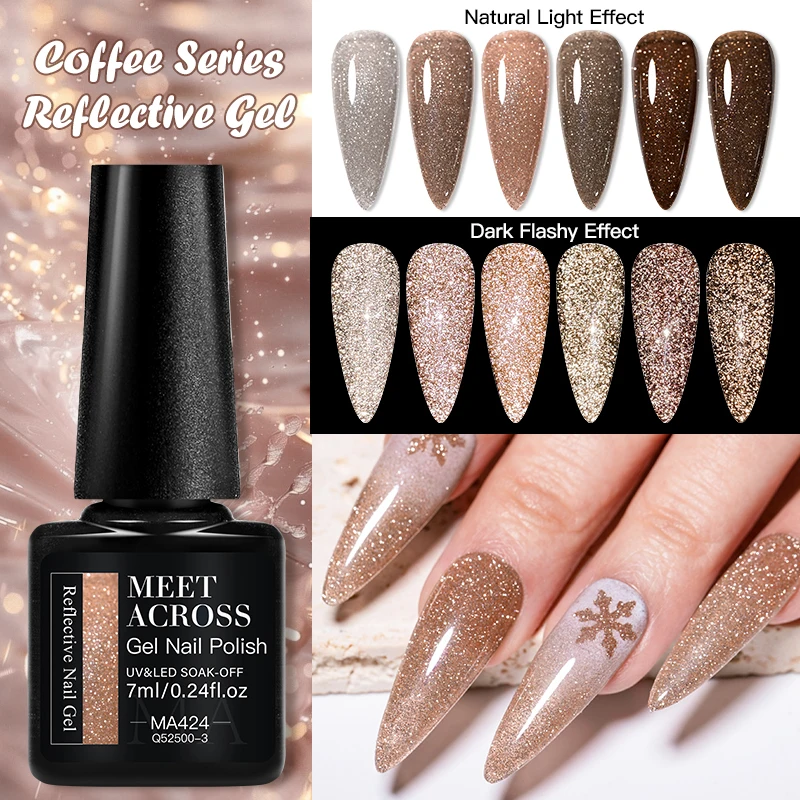 MEET ACROSS 6 Pz/set Serie Caffè Glitter Nail Gel Polish Set FAI DA TE Unghie artistiche Soak Off UV/LED Pittura Scintillante Gel Vernis Kit