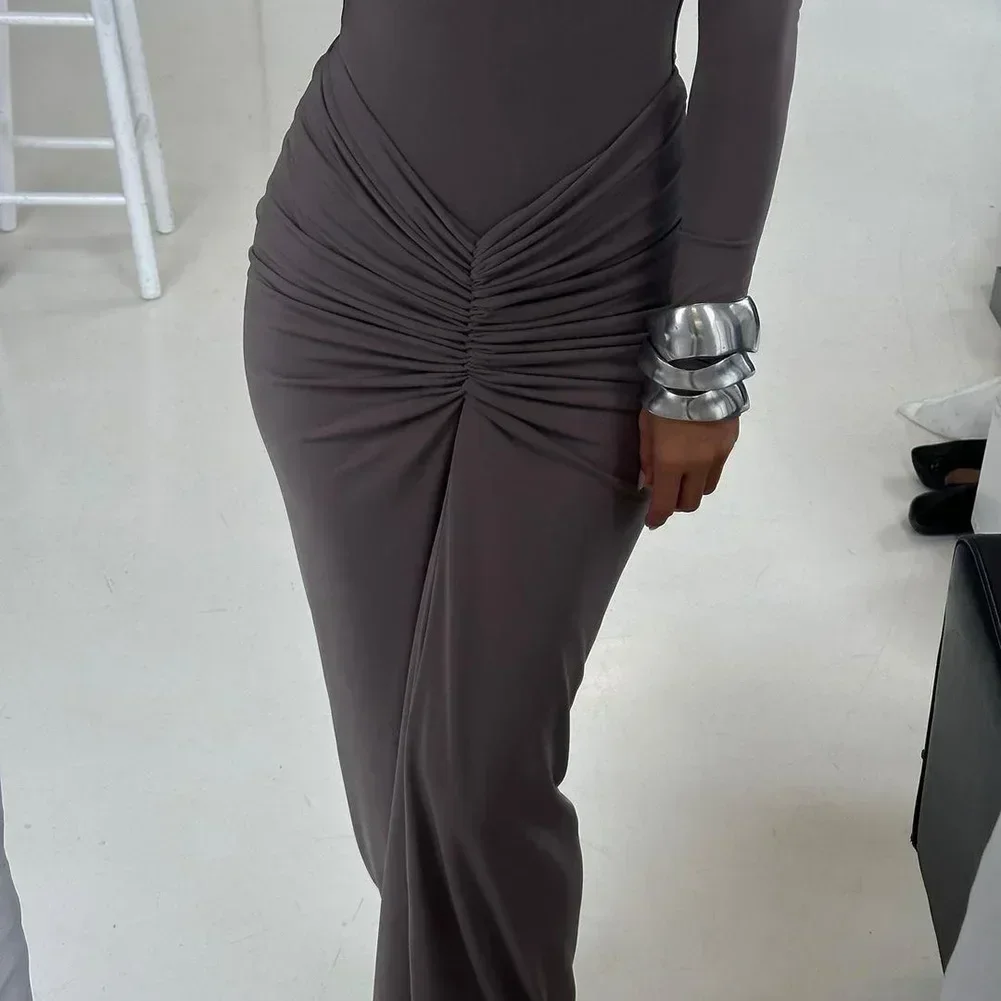 Slim-Fit-Kleid für Damen, Maxikleid, lässiger Ausflug, drapiertes, tailliertes Kleid, Urlaub, Urlaubskleidung, bequemer Stil