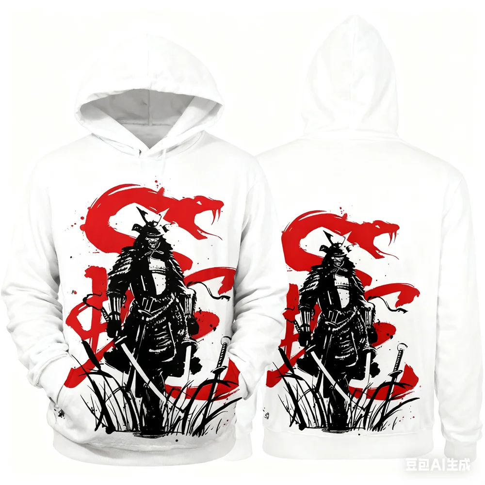 

Japanese Samurai Pattern Men's Hoodies Sweatshirts Autumn Winter Casual Hooded Shirt Fashion Loose Pullover Street y2k Clothes
