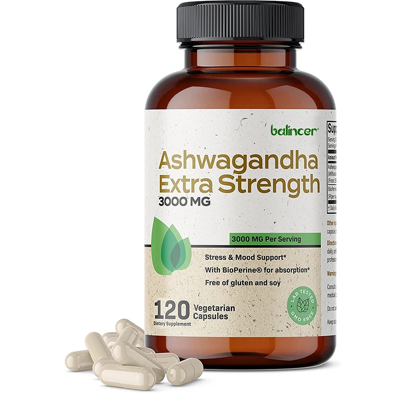 Ashwagandha Extra Strength Stress Relief & Mood Support with Black Pepper - Non-GMO Formula, 120 Vegetarian Capsules