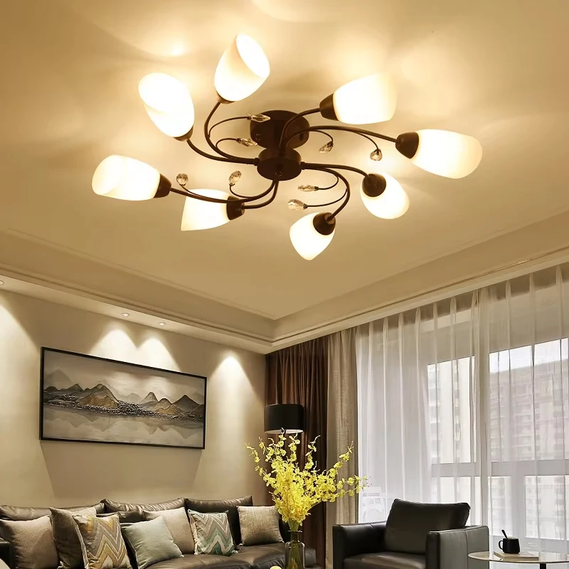 Nordic led Crystal Ceiling Lamp Modern Living Room Lamp Children Bedroom Decorate Restaurant Wrought Iron Ceiling Light Fixtures