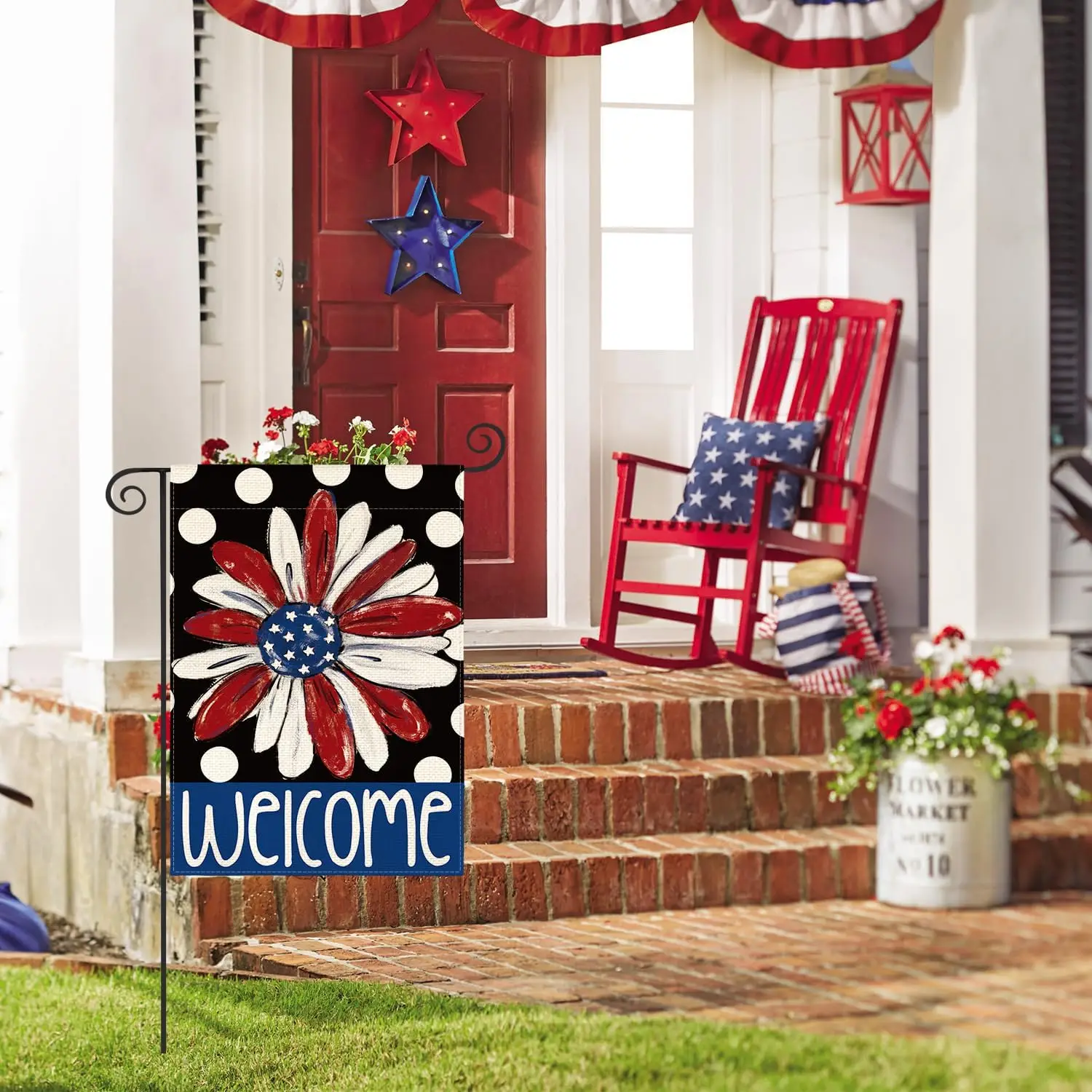 AVOIN colorlife Patriotic 4th of July Garden Flag 12x18 Inch Double Sided Outside, Floral Welcome Daisy Polka Dots Yard Outd KKW