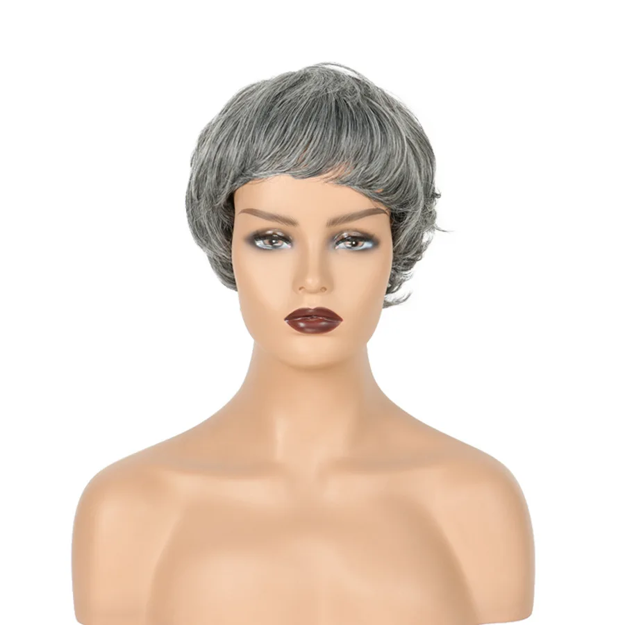 Synthetic Short Curly Wigs for Women Silver Gray Wig with Bangs Halloween Costume Wig Female Cosplay Lady  Wig