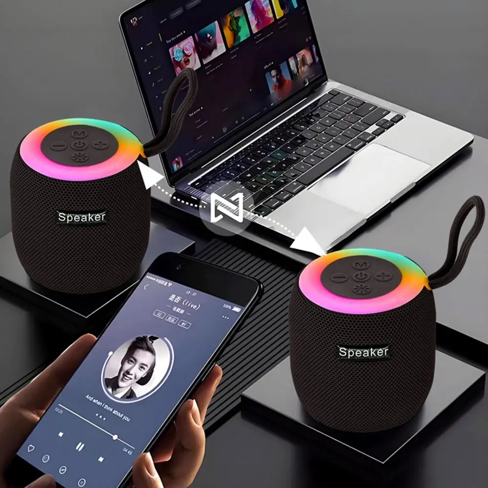 Picture 3: RGB Light Bluetooth Speaker Loud Stereo Wireless Mini Subwoofer Mini Size Portable Fabric Speaker Outdoor Use/Car/Home/Camping