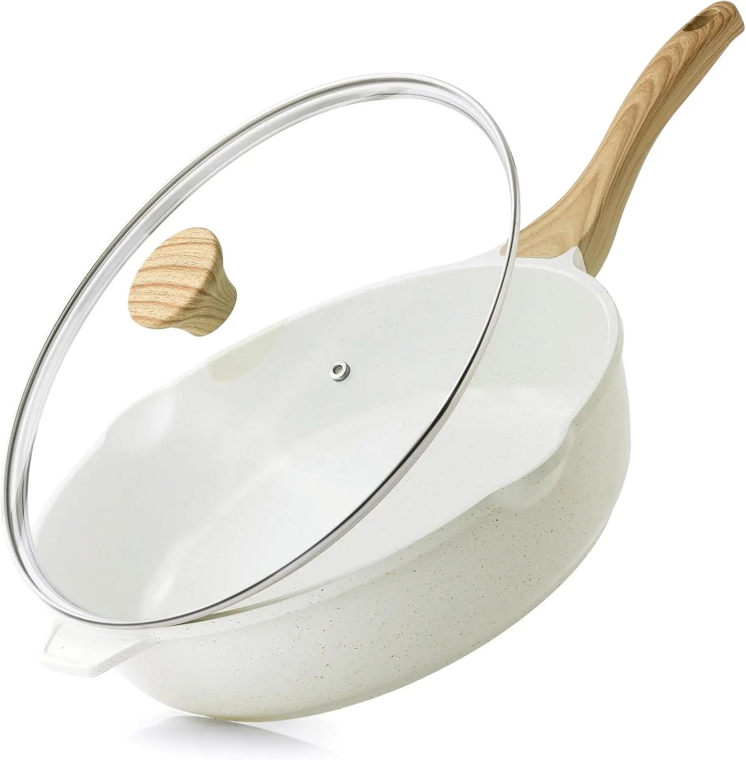 

12-Inch Ceramic Nonstick Saute Pan, 5QT Deep Fryer with Lid, PFAS-Free & Induction Compatible