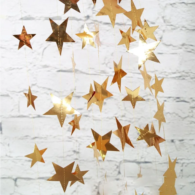 4 m estrela garland 7cm 10cm papel estrelas streamer glitter bunting para festa de aniversário decoração do quarto dos miúdos chá de fraldas