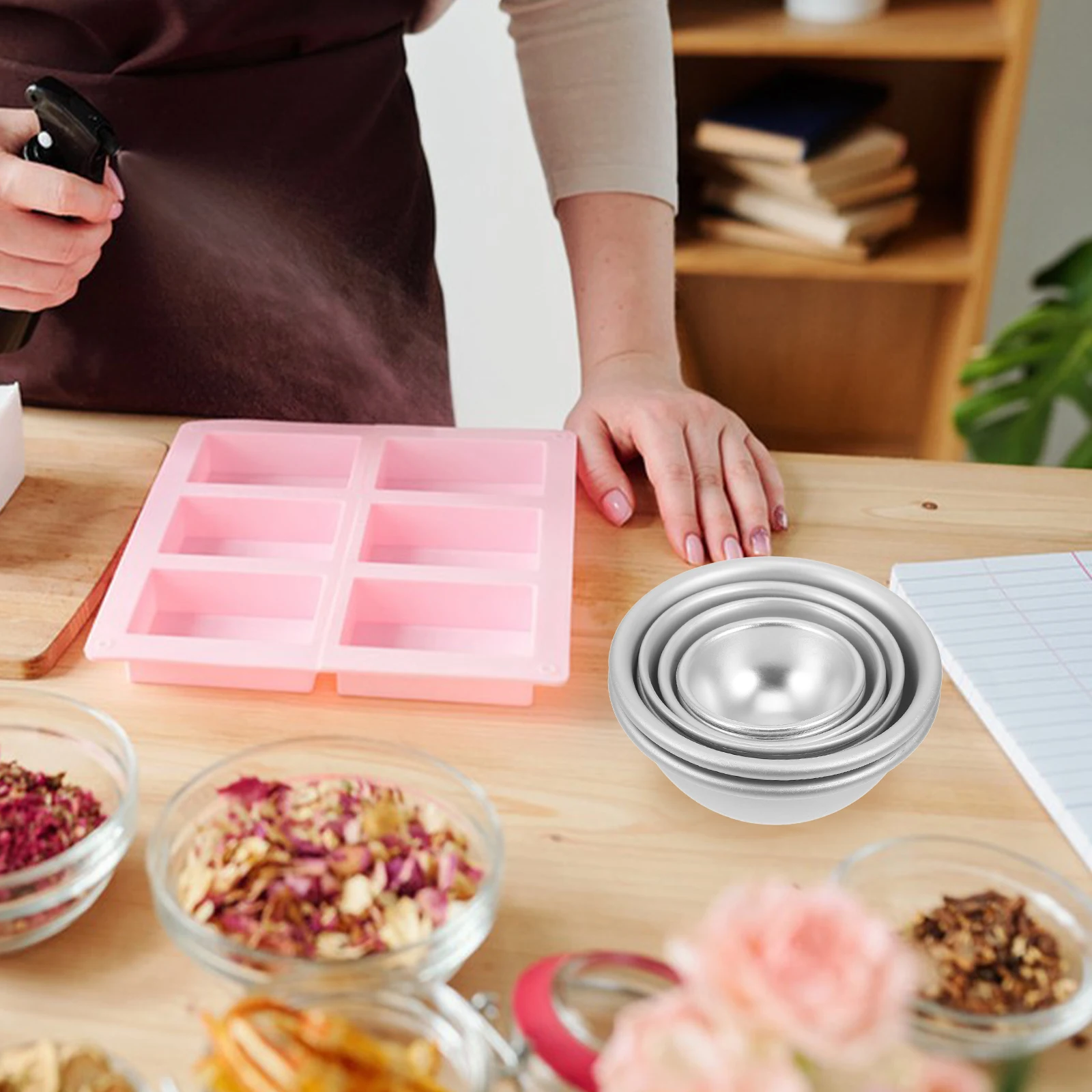 

8pcs Half Round Ball Cake Mold Semicircle Aluminium Alloy Bath Salt Ball Diy Craft Baking Tool Reusable Soap Mould For Homemade