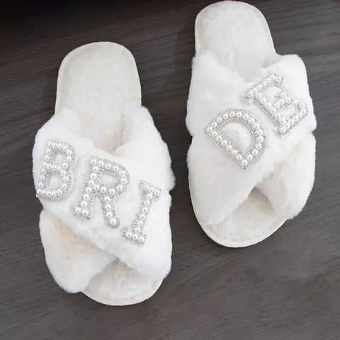 2025 Bride To Be Fuzzy Soft Slippers for Wedding Bachelorette Party Supplies Bride Letter Slippers Bridal Shower Honeymoon Gift